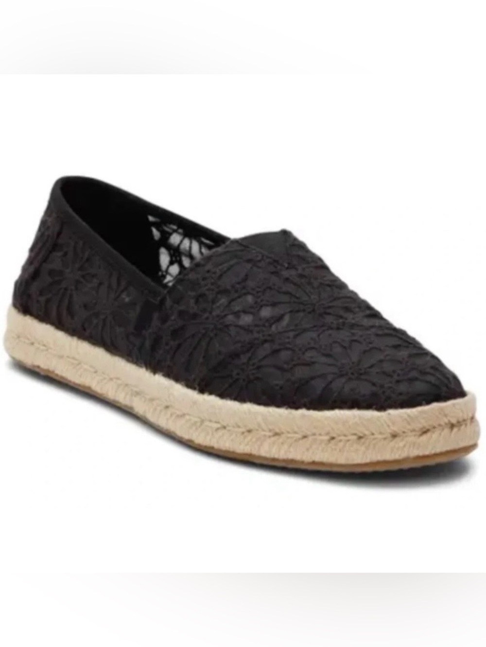 TOMS | Black Crochet Lace Espadrille Flat Shoe | Size 9